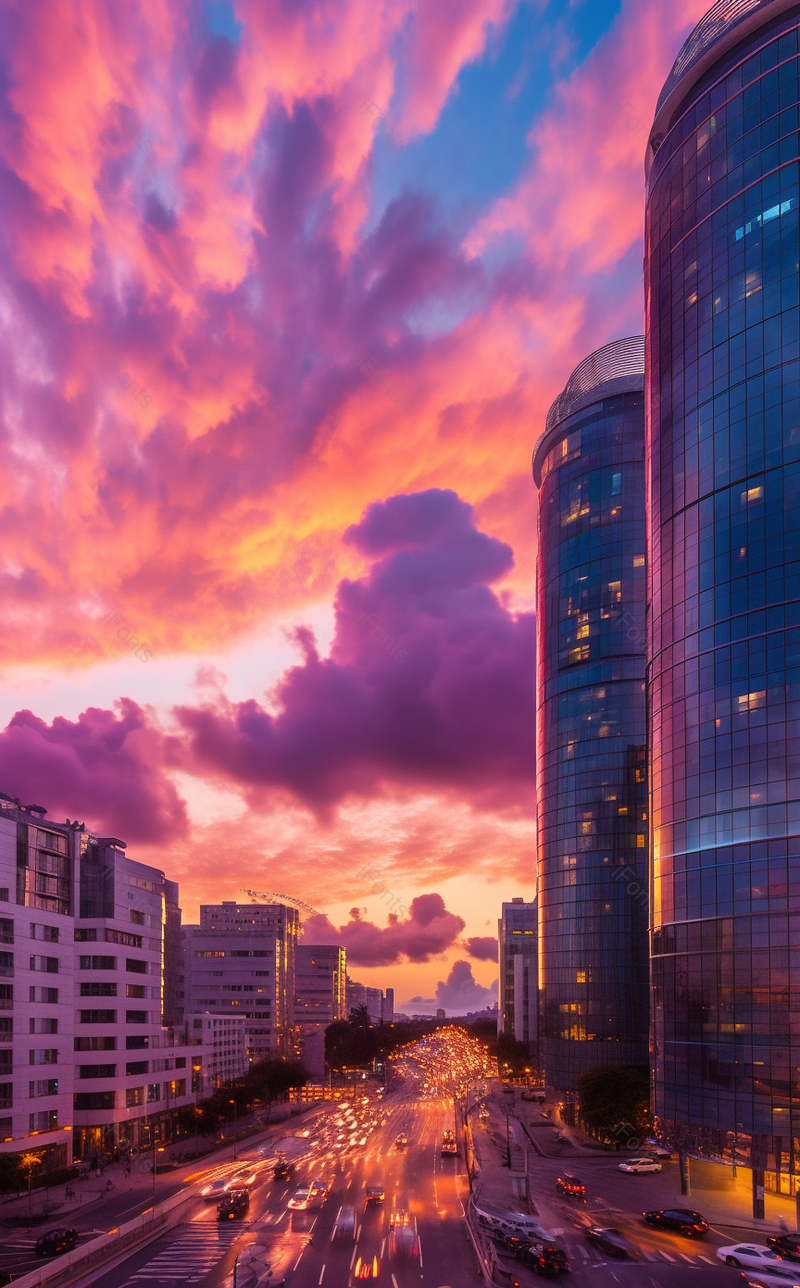 城市景观夕阳渐变天空摄影图,高清,摄影图,摄影图片,图片大全,摄影图免费下载